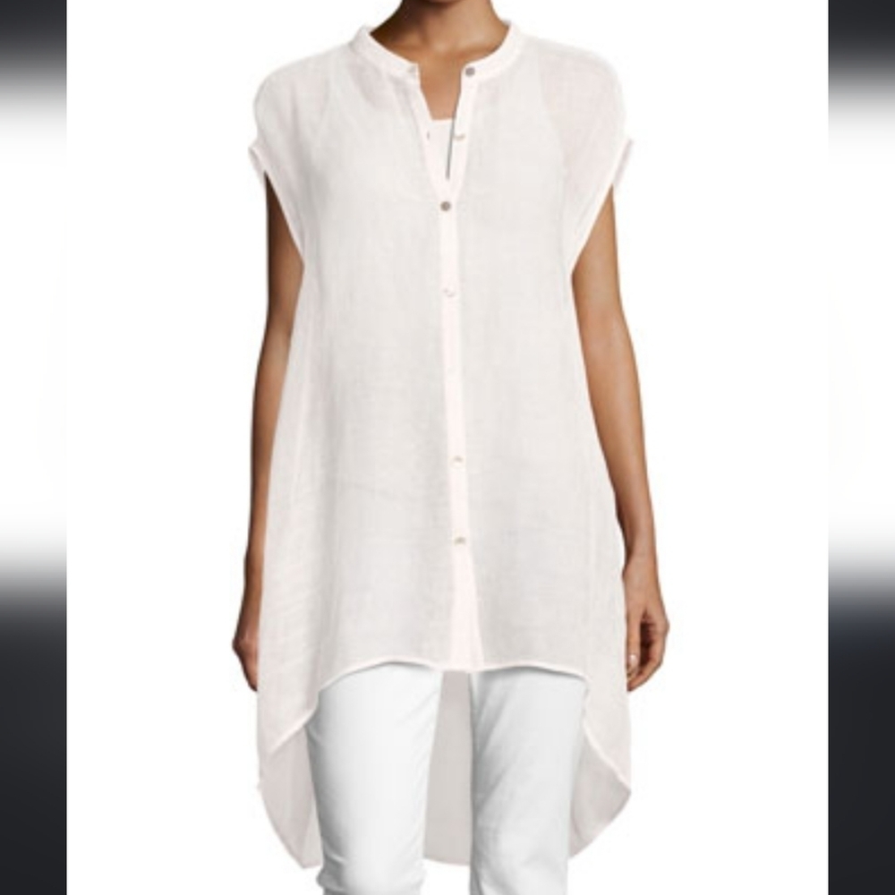 Eileen Fisher Organic Linen Fishnet Tunic size S/M Light Pink - Picture 1 of 11